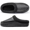 imageMens Leather Slippers Comfy Handmade Stitch Slipon House Shoes Warm Faux Fur Lined Rubber Sole Indoor OutdoorBlack