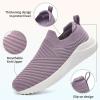 imageWomens Walking Shoes Slip on Sneakers Comfortable Knitted Mesh Sneakers Lightweight Casual Work ShoesLight Purple