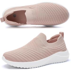 imageWomens Walking Shoes Slip on Sneakers Comfortable Knitted Mesh Sneakers Lightweight Casual Work ShoesDark Pink