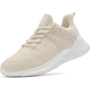 imageBeige Sneakers for Women Walking Tennis Shoes Womens Slip On Memory Foam Comfort Workout Gym Shoes Beige Size 8