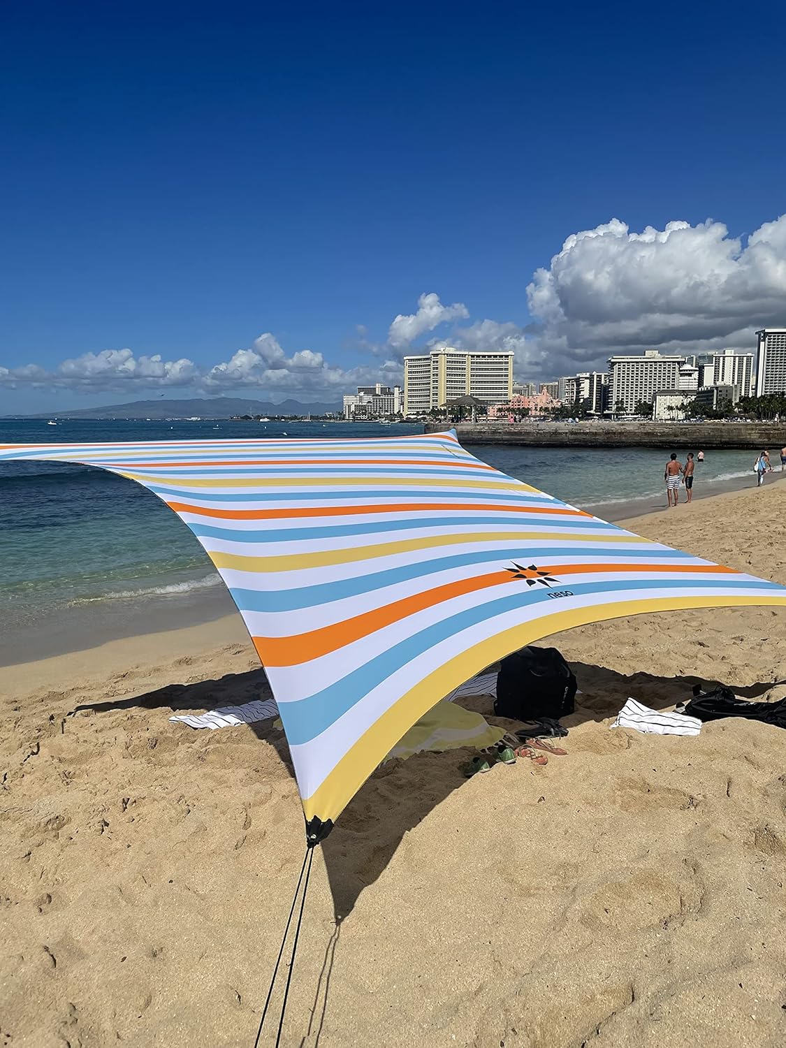 imageNeso Tents Grande Beach Tent 7ft Tall 9 x 9ft Reinforced Corners and Cooler PocketVintage Stripes