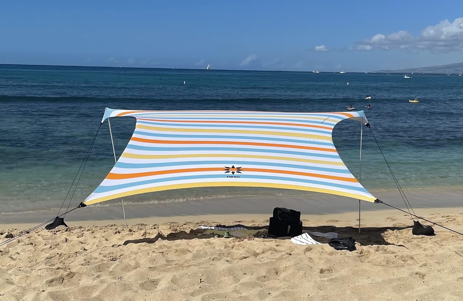imageNeso Tents Grande Beach Tent 7ft Tall 9 x 9ft Reinforced Corners and Cooler PocketVintage Stripes