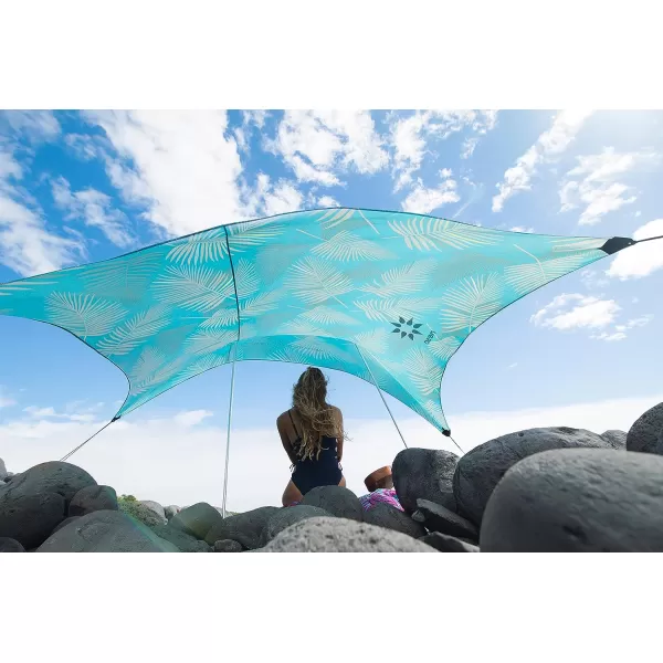 imageNeso Tents Beach Tent with Sand Anchor Portable Canopy Sunshade  7 x 7  Patented Reinforced CornersPeriwinkle BlueAqua Fronds