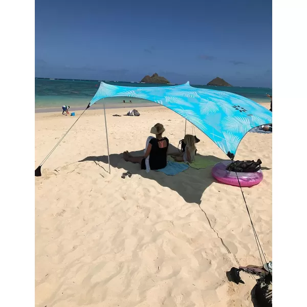 imageNeso Tents Beach Tent with Sand Anchor Portable Canopy Sunshade  7 x 7  Patented Reinforced CornersPeriwinkle BlueAqua Fronds