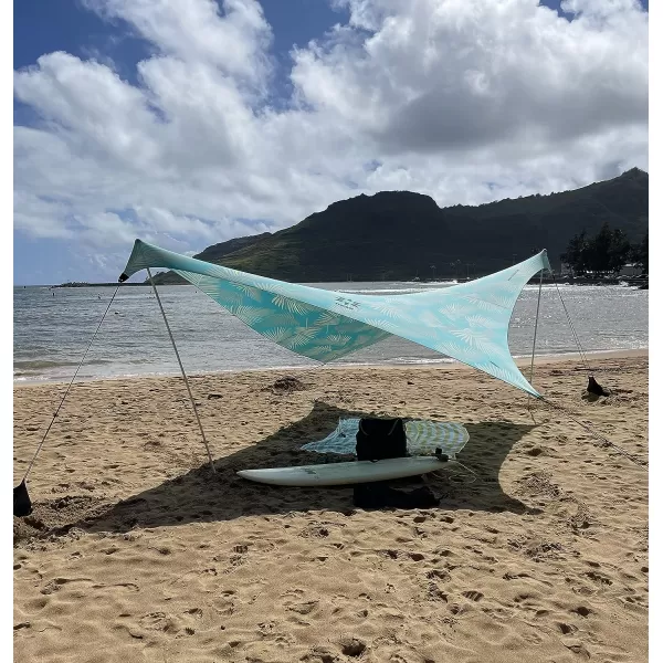 imageNeso Tents Grande Beach Tent 7ft Tall 9 x 9ft Reinforced Corners and Cooler PocketAqua Fronds