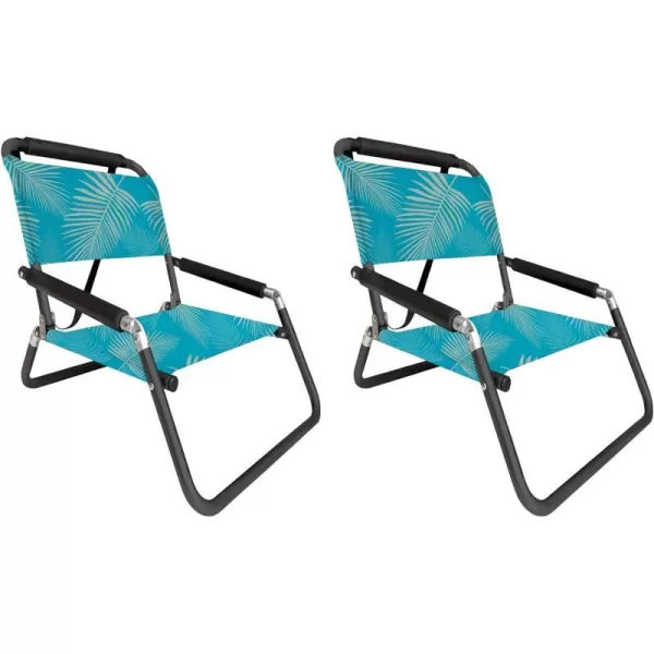 image2 Pack of Neso Lightweight Water Resistant Beach Chairs with Shoulder Strap and Slip Pocket  Folds ThinBlackXLarge Aqua Fronds
