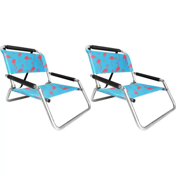 image2 Pack of Neso Lightweight Water Resistant Beach Chairs with Shoulder Strap and Slip Pocket  Folds ThinBlackXLarge Flamingos
