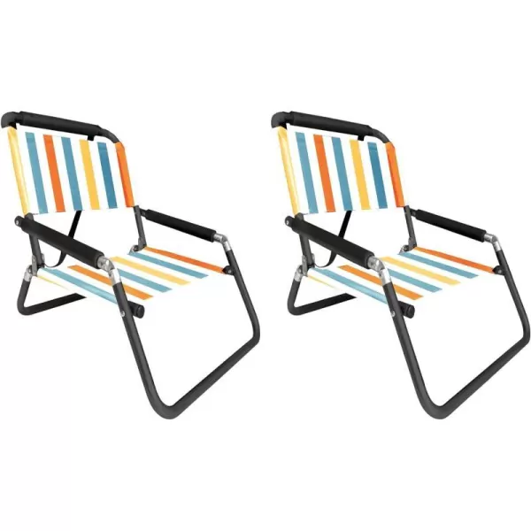 image2 Pack of Neso Lightweight Water Resistant Beach Chairs with Shoulder Strap and Slip Pocket  Folds ThinBlackXLarge Vintage Stripes