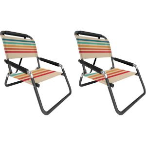 image2 Pack of Neso Lightweight Water Resistant Beach Chairs with Shoulder Strap and Slip Pocket  Folds Thin Aqua FrondsRainbow