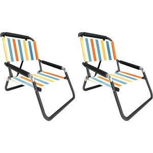 image2 Pack of Neso Lightweight Water Resistant Beach Chairs with Shoulder Strap and Slip Pocket  Folds Thin Aqua FrondsVintage Stripes