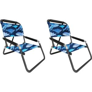 image2 Pack of Neso Lightweight Water Resistant Beach Chairs with Shoulder Strap and Slip Pocket  Folds Thin Aqua FrondsWhales