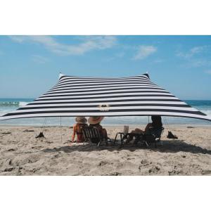 imageNeso Tents Grande Beach Tent 7ft Tall 9 x 9ft Reinforced Corners and Cooler PocketBlackWhite Stripes
